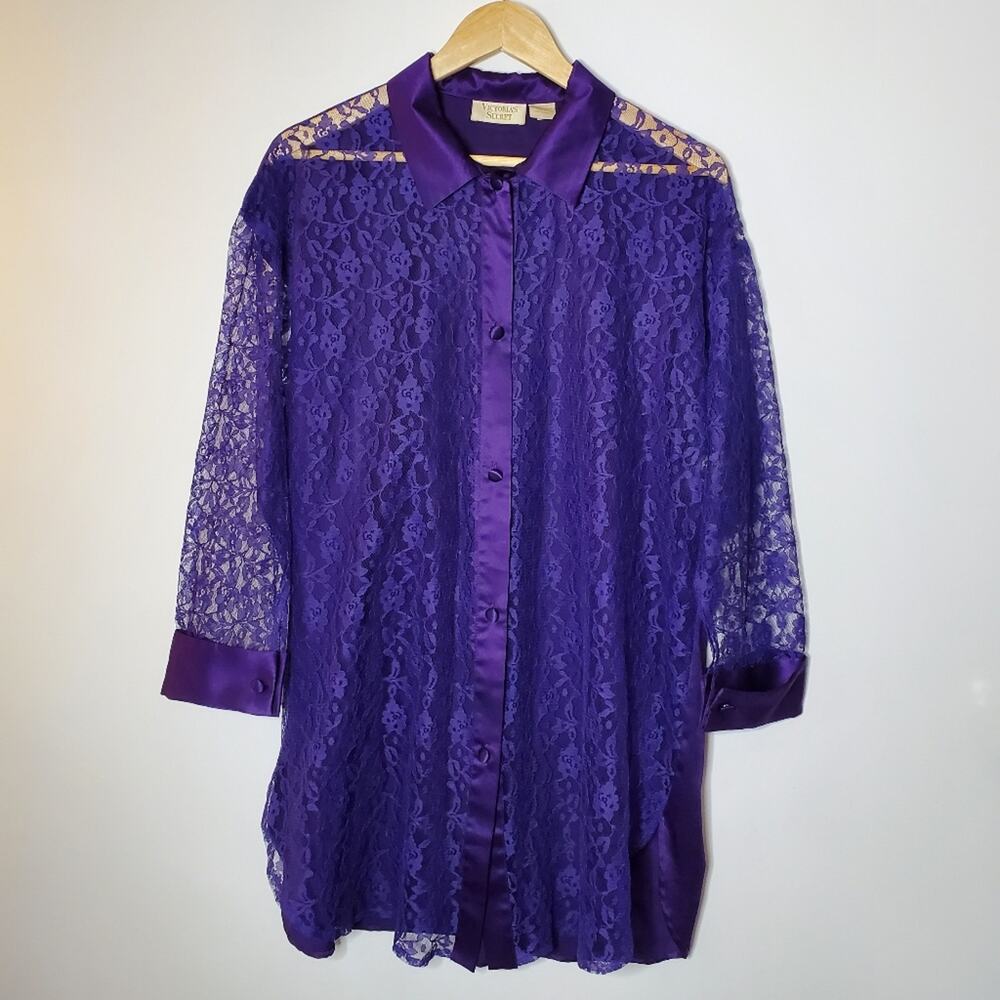 Vintage Victoria's Secret Small Purple Lave and satin oversized sleep shirt